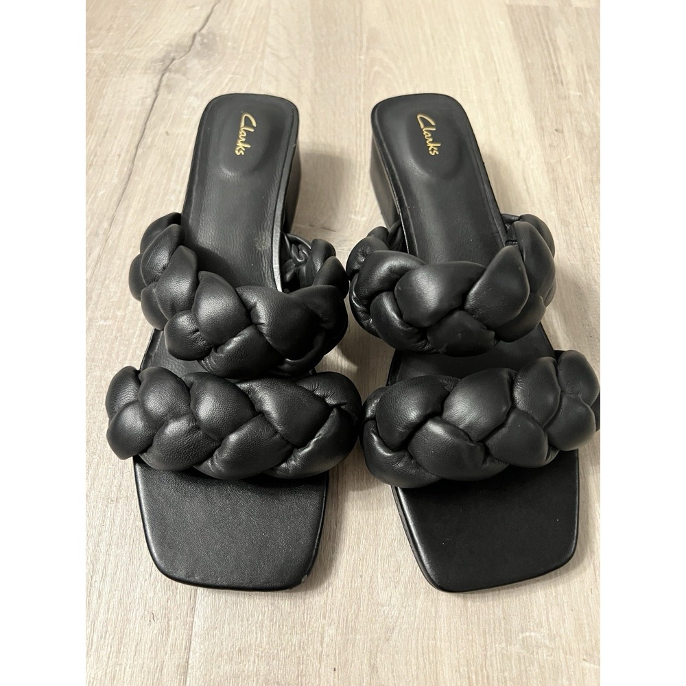 Clarks Seren 25 Braid Slide Sandals in Black Women's Size 10 Square Toe